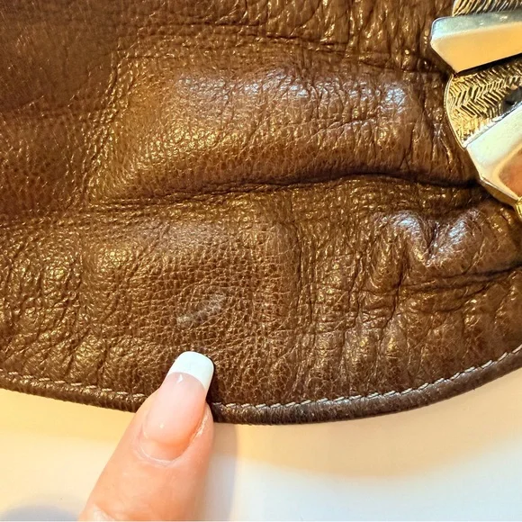 90s Vintage asymmetric waist belt, buttery soft leather, brown, snaps closure, S - Picture 11 of 11